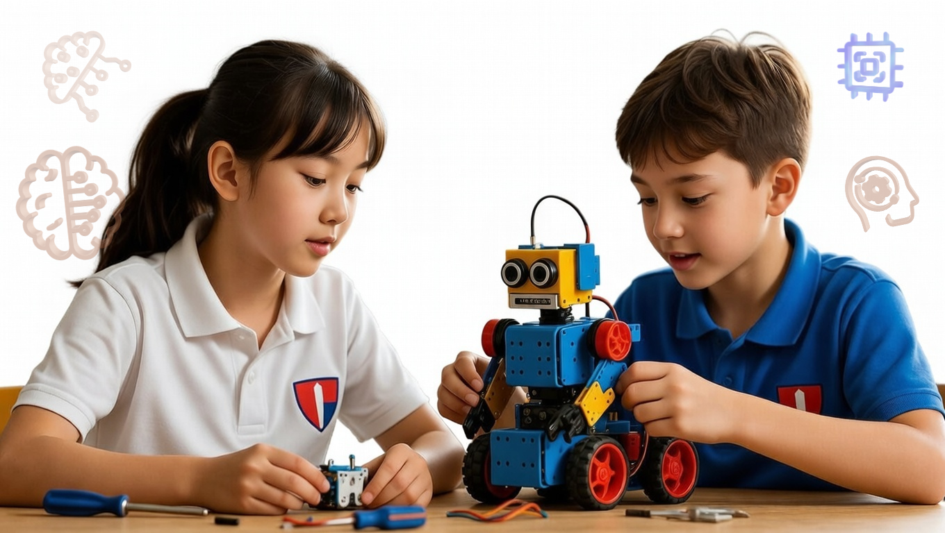 Students learning robotics